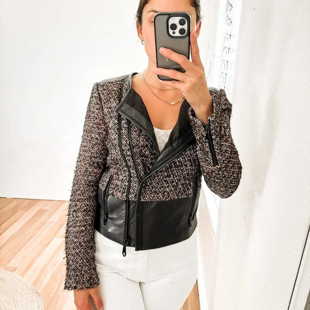 Rebecca Minkoff Ansel Tweed Leather Moto Jacket Size 4